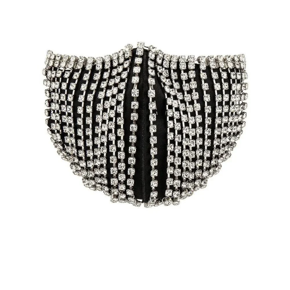 AREA Crystal Fringe Mask Accessory in Silver New Womens Costume